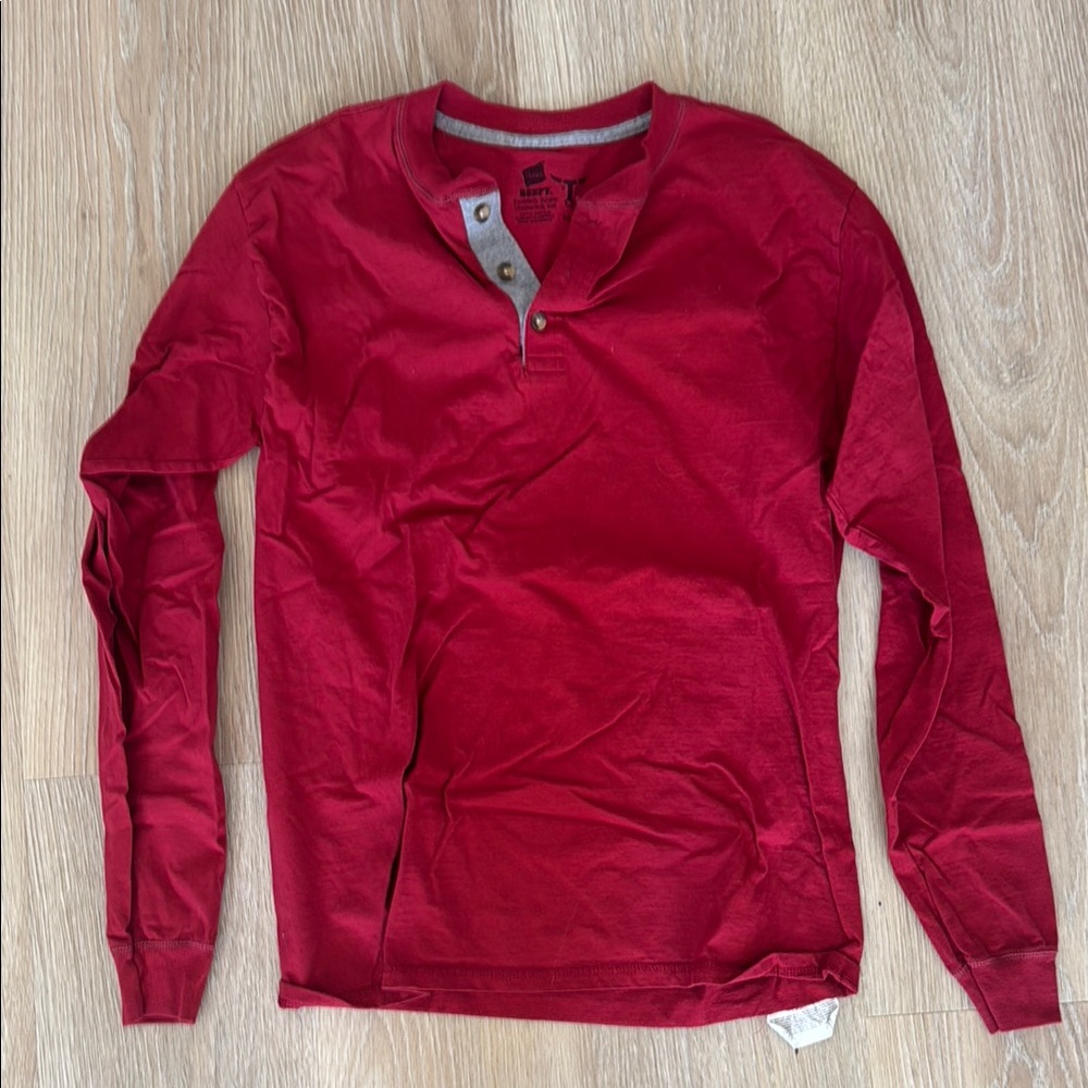 Red Long Sleeve Henley Shirt